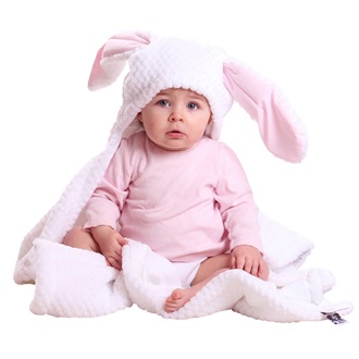 BUNNY EARS BABY BLANKET in White & Pink