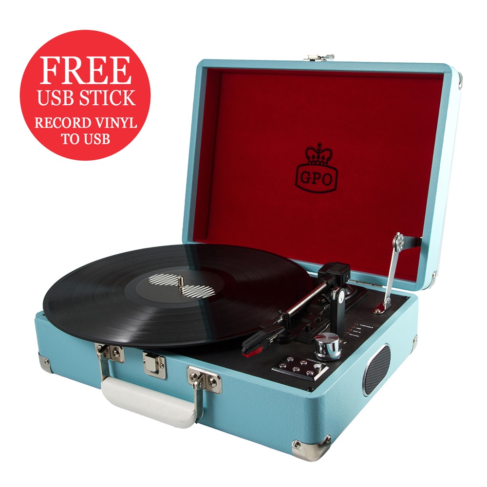 GPO ATTACHE RECORD PLAYER TURNTABLE SUITCASE in French Blue