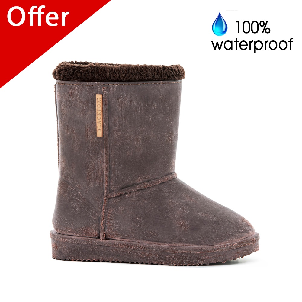 WATERPROOF SHEEPSKIN STYLE KIDS SNUG-BOOT WELLIES in BROWN