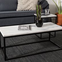 MARBLE TOP COFFEE TABLE with Black Steel Frame