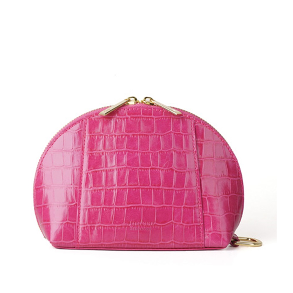  GILLAN Premium Cosmetic Bag Phone Charger in Magenta Crocos By Handbag Butler