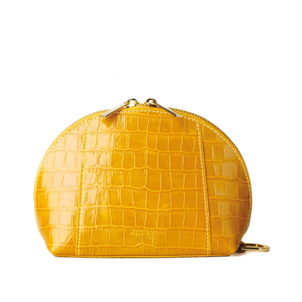  GILLAN Premium Cosmetic Bag Phone Charger in Mustard Crocos By Handbag Butler