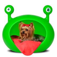  MONSTER CAVE PET BED in Green with Red Cushion