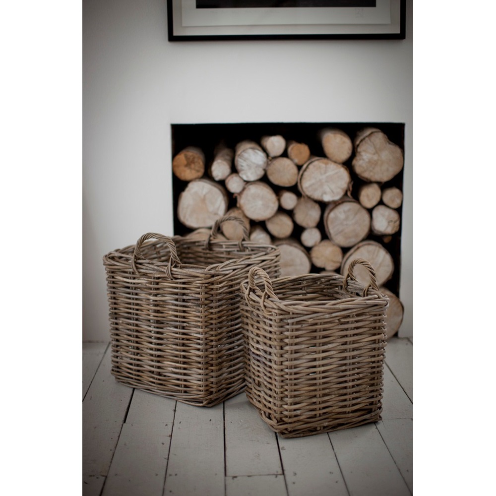 SET OF 2 SQUARE LOG BASKETS in Rattan