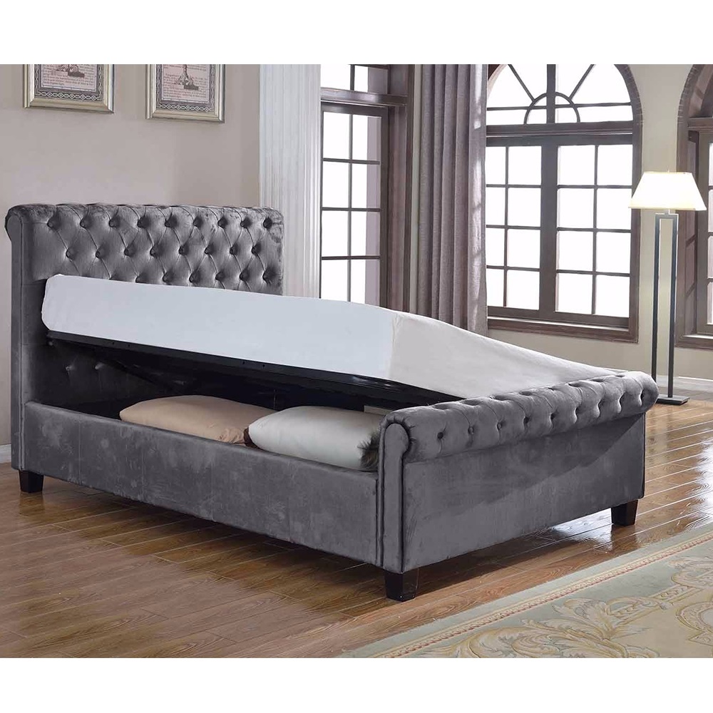 LOLA UPHOLSTERED OTTOMAN BED IN SILVER by Flair Furnishings