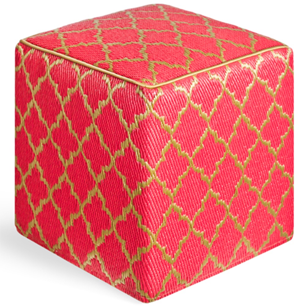 TANGIER OUTDOOR CUBE POUFFE in Pinkberry & Bronze