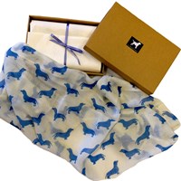 Dachshund Cashmere Scarf in Blue Print by the Labrador Company 