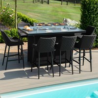 Maze Rattan Outdoor Fabric Regal 8 Seat Rectangular Bar Set - With Fire Pit Table and Free Winter Cover 