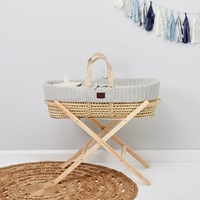 Little Green Sheep Natural Knitted Moses Basket with Mattress & Stand 