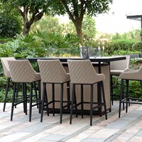 Maze Rattan Outdoor Fabric Regal 8 Seat Rectangular Bar Set - With Fire Pit Table and Free Winter Cover 