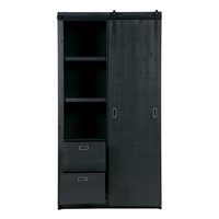 Barn Cabinet with Sliding Door in Black by Woood
