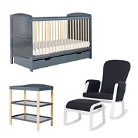 Ickle Bubba Coleby Scandi Classic Cot Bed with Under Drawer, Open Changer and Dursley Chair 