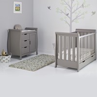 Obaby Stamford Mini Sleigh Cot Bed 2 Piece Nursery Set in Taupe Grey