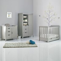Obaby Stamford Mini Sleigh Cot Bed 3 Piece Nursery Set in Warm Grey