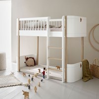 Oliver Furniture Wood Mini+ Kids Low Loft Bed in White & Oak