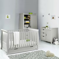 Obaby Stamford Classic Sleigh Cot Bed 3 Piece Nursery Set in Warm Grey