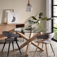 Nori Round Dining Table in Glass & Oak