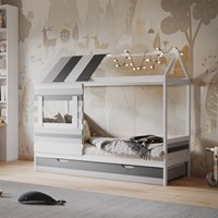 Woodland House with Trundle in White and Grey