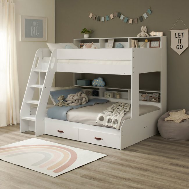 Aviary-Childrens-Triple-Bunk-Bed-in-White-with-Storage-Shelves