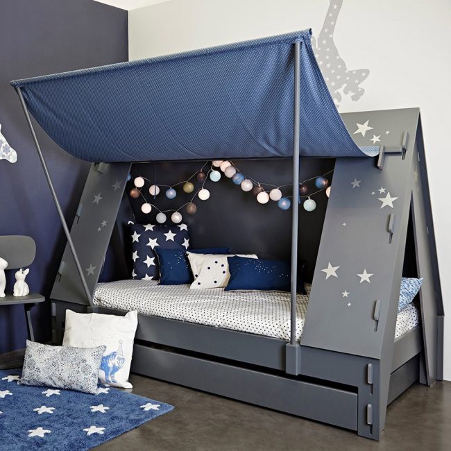 Childrens-Grey-Tent-Bed-with-Blue-Canopy-from-Mathy-By-Bols