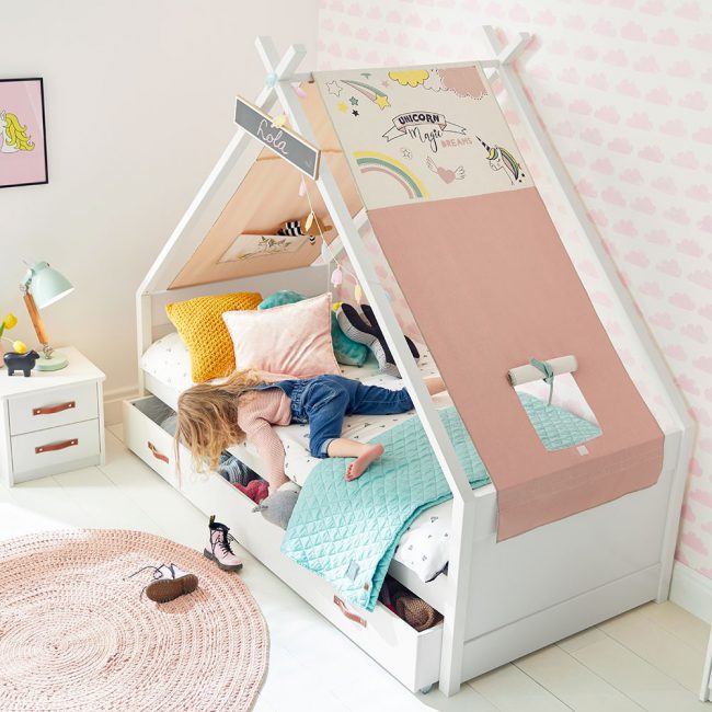 CoolKids-Little-Girl-Tipi-Bed-with-Pink-Canopy