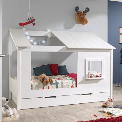 Cuckooland-Exclusive-Kids-White-House-Bed-with-Pull-Out-Drawer