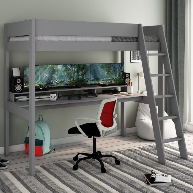 Kids-Avenue-Grey-Estella-High-Sleeper-Gaming-Bed-with-Slanted-Ladder