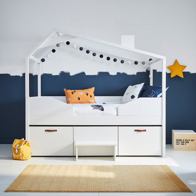 Kids-White-Cabin-Hut-Bed-with-Drawers-and-Step-from-CoolKids