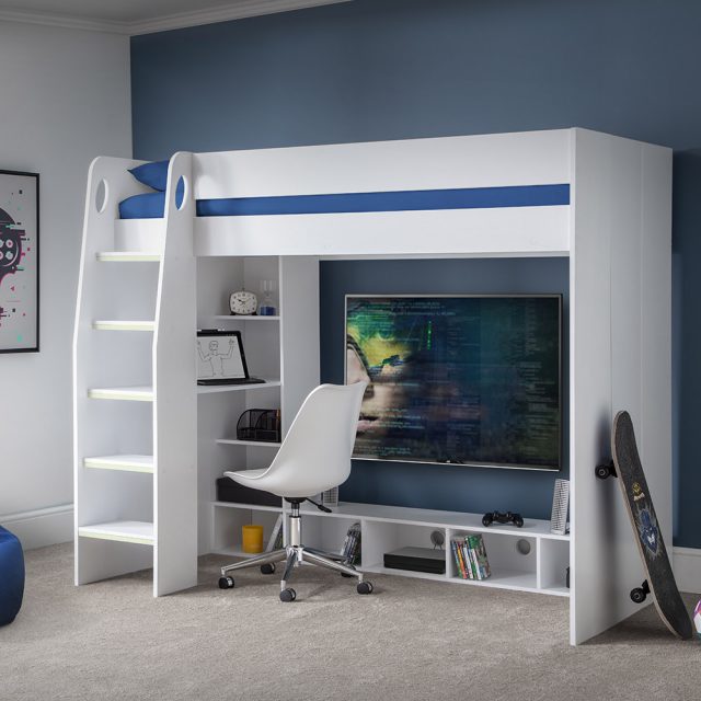 Nebula-White-Gaming-Bed-from-Julian-Bowen-with-Desk-and-Storage