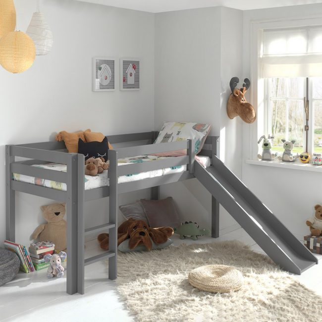 Pino-Kids-Mid-Sleeper-with-Slide-in-Grey