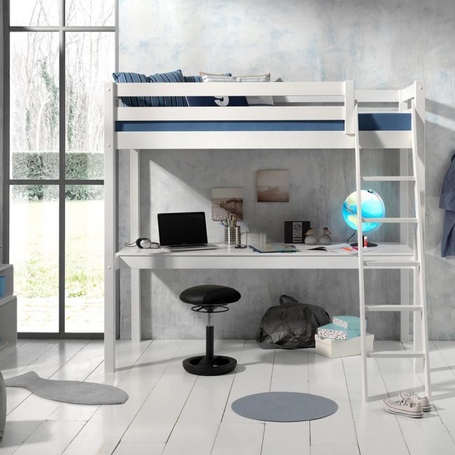 Pino-White-High-Sleeper-with-Desk-and-Slanted-Ladder