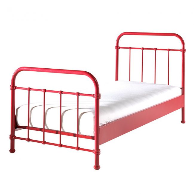 Simple-Red-Kids-Metal-Bed-Frame