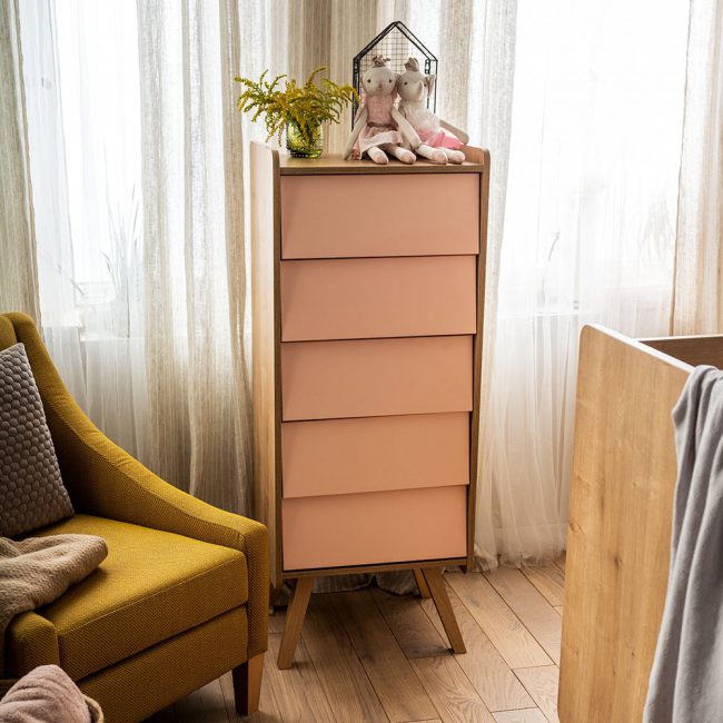 Tall-Pink-Fronted-Dresser-with-5-Drawers-from-Vox-Vintage