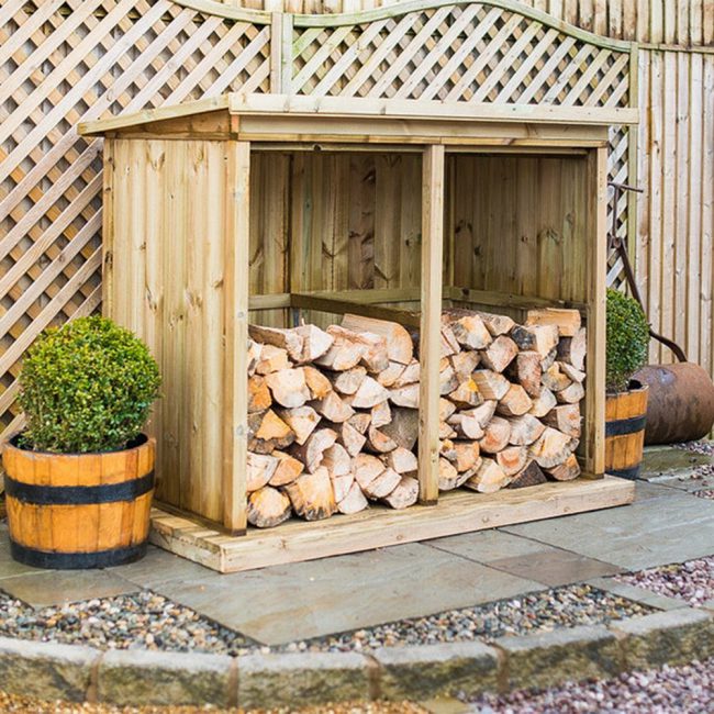 Wooden-Outdoor-Log-Store-Shed