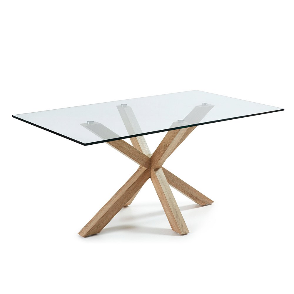 Arya Glass Dining Table With Cross Legs In Wood Effect Casa Lujo Cuckooland