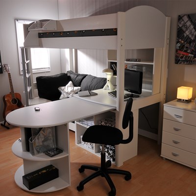 white high sleeper with desk