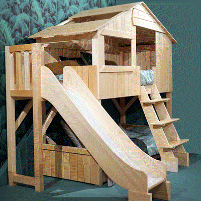 tree house bunk bed with platform and slide