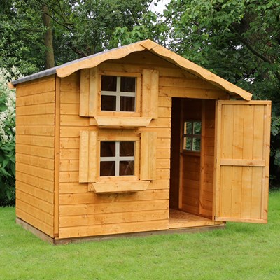 wooden wendy house with upstairs