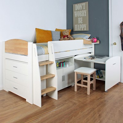 white mid sleeper cabin bed