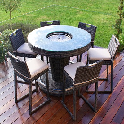 Table Only, Barstools Sold Separately Patio Wicker Round Bar Table with Built-in Ice Pail