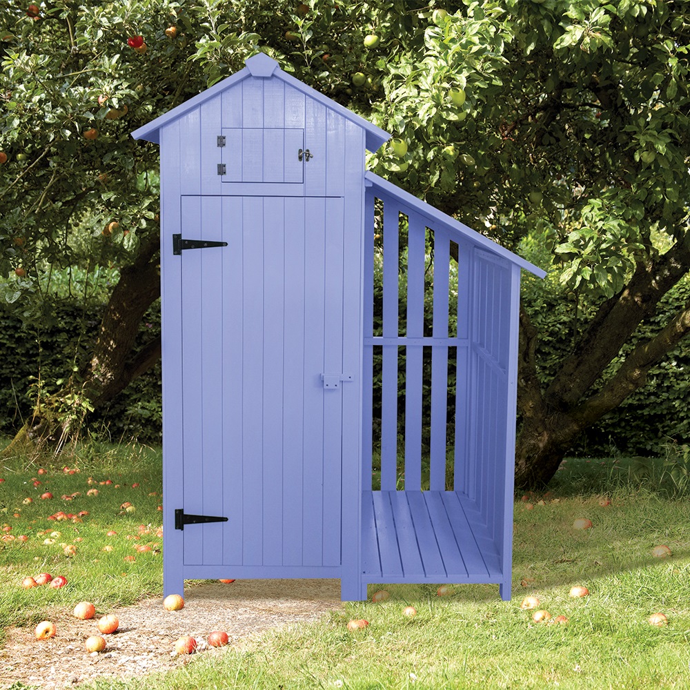 Tool Shed with Log Store in Blue - Outdoor Sheds | Cuckooland