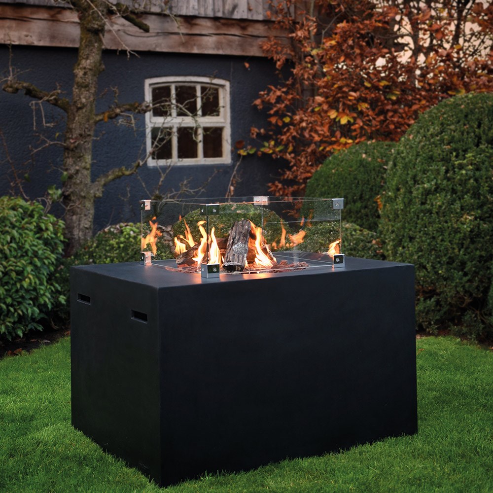 Rectangle Co Gas Fire Pit In Black, Black Gas Fire Pit