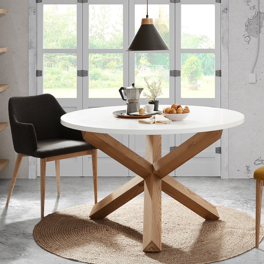 Nori Round Dining Table In White And Oak - Casa Lujo | Cuckooland