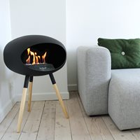 Product photograph of Le Feu Ground Low Bio Ethanol Fireplace In Black - Steel Base Smoked Oak Legs from Cuckooland