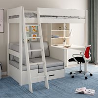 Product photograph of Kids Avenue Estella High Sleeper Bed With Desk And Sofa Bed In White - Silver Grey from Cuckooland