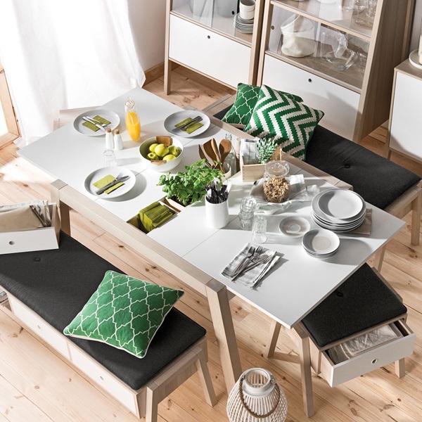 VOX SPOT EXTENDING DINING TABLE in Acacia and White