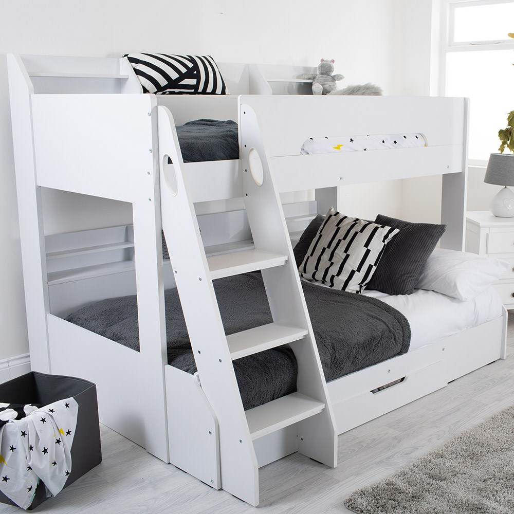 Flick Triple Bunk Bed In White Flair, L Shaped Triple Bunk Beds Uk