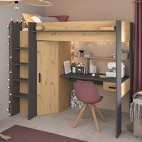 Product photograph of Parisot Grayson High Sleeper With Desk Wardrobe - White And Natural from Cuckooland