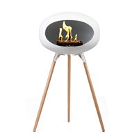 Product photograph of Le Feu Ground Wood Bio Ethanol Fireplace In White - Steel Base Smoked Oak Legs from Cuckooland