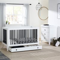 Product photograph of Ickle Bubba Tenby Classic Cot Bed With Under Drawer And Changing Unit - Mono from Cuckooland